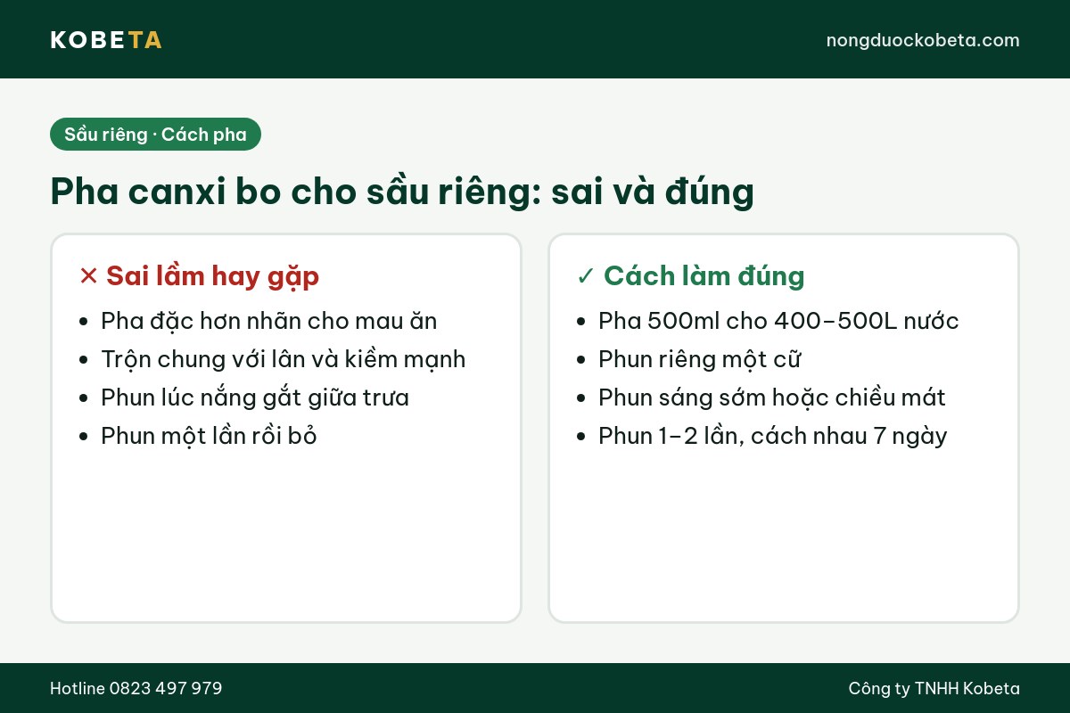 So sánh sai lầm và cách pha canxi bo cho sầu riêng đúng liều