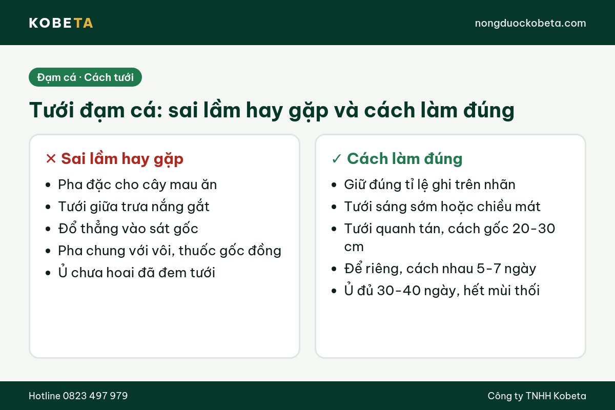 So sánh sai lầm hay gặp và cách tưới đạm cá đúng cho cây trồng