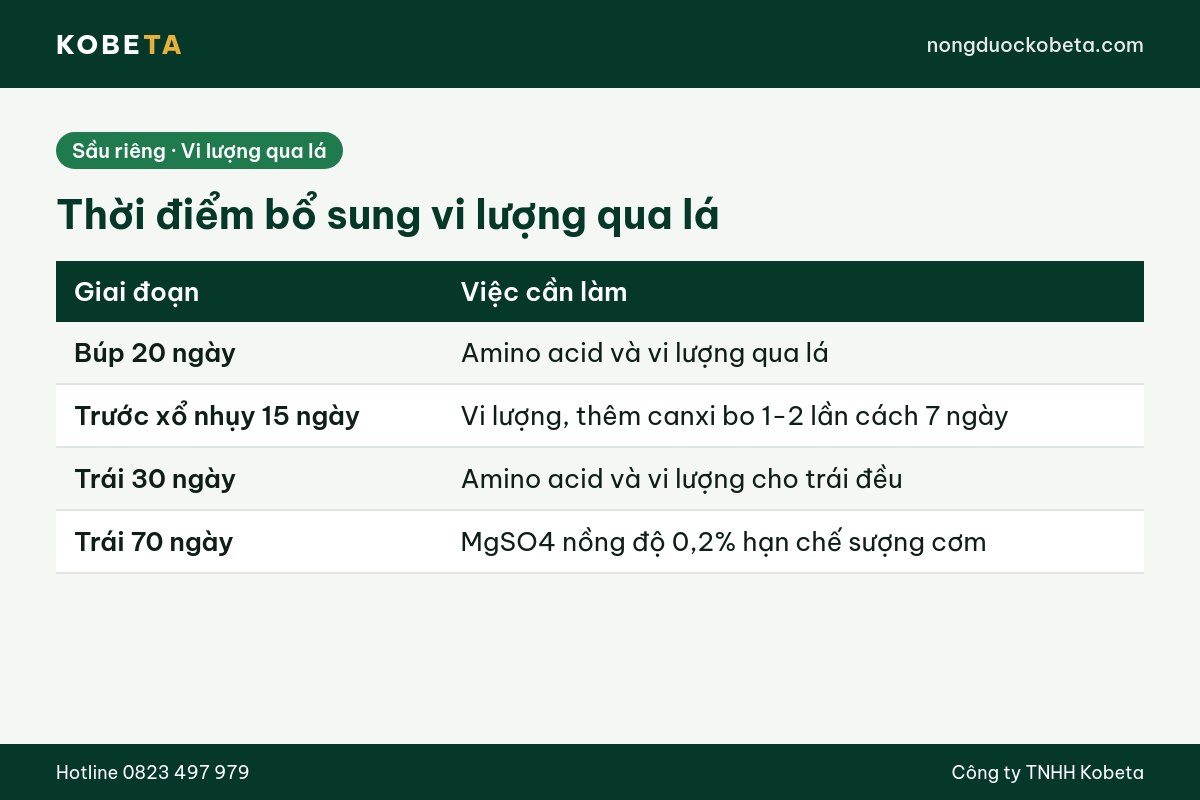 Thời điểm bổ sung phân vi lượng qua lá theo giai đoạn sầu riêng