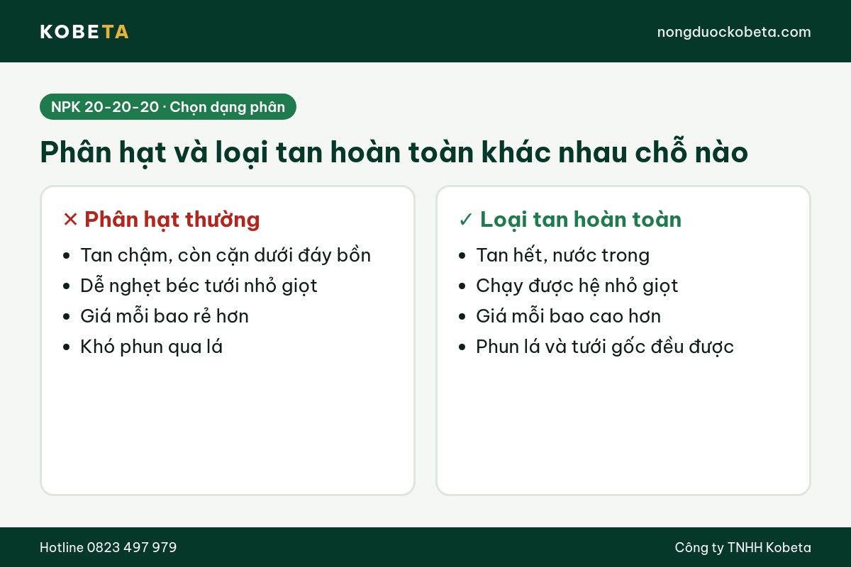 So sánh phân NPK hạt thường và NPK 20-20-20 tan hoàn toàn