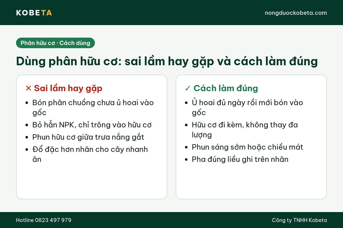 So sánh sai lầm hay gặp và cách làm đúng khi dùng phân hữu cơ