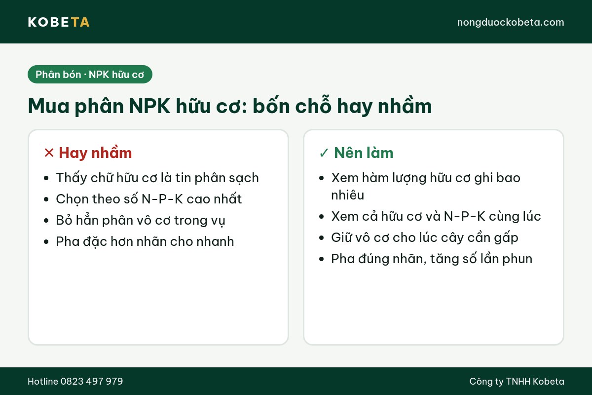 So sánh bốn chỗ hay nhầm khi mua phân NPK hữu cơ và cách làm đúng